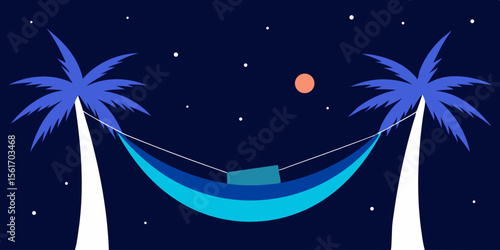 Peaceful Night Relaxing Hammock Under Tropical Palms