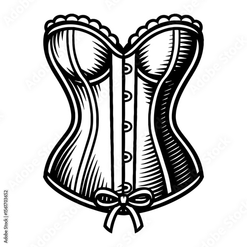 Corset Isolated Illustration in Black and White Outline Line Art Drawing