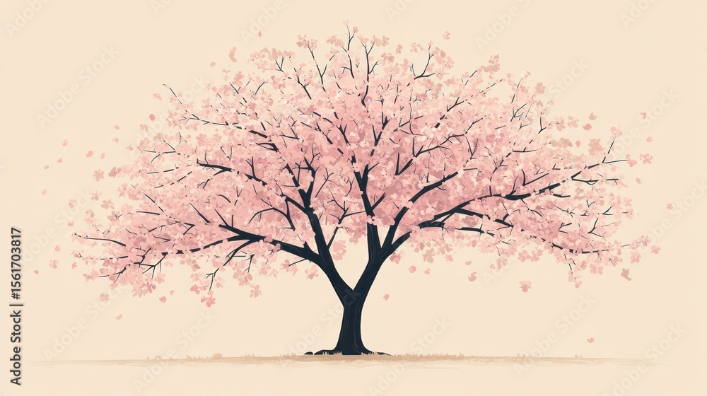 Obraz premium Cherry Blossom Tree in Springtime; Peaceful Landscape; Illustration; Stock Photo