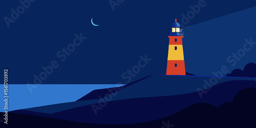 lighthouse in the night vector illustration