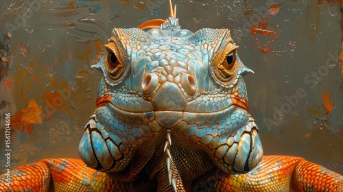 A captivating portrait of an iguana, focusing on its textured skin and calm gaze, set against a complementary, natural background.