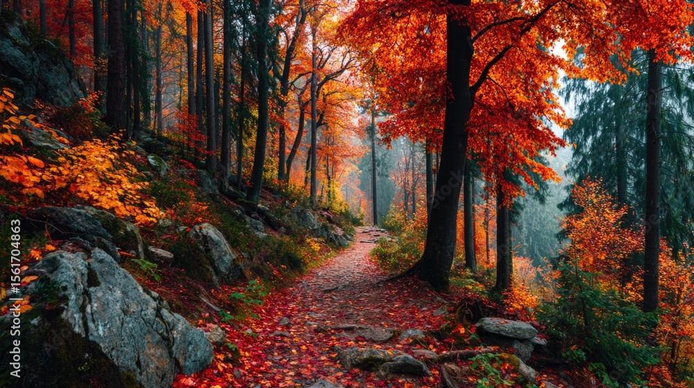 Fototapeta premium Vibrant Orange and Red Autumn Trees