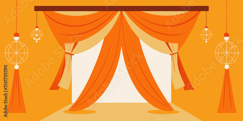 Velvet red theater curtain with gold light design, perfect for a show, cinema, or opera event