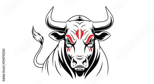 A Powerful Steer with Aggressive Markings Demonstrates Raw Strength and Fierce Determination