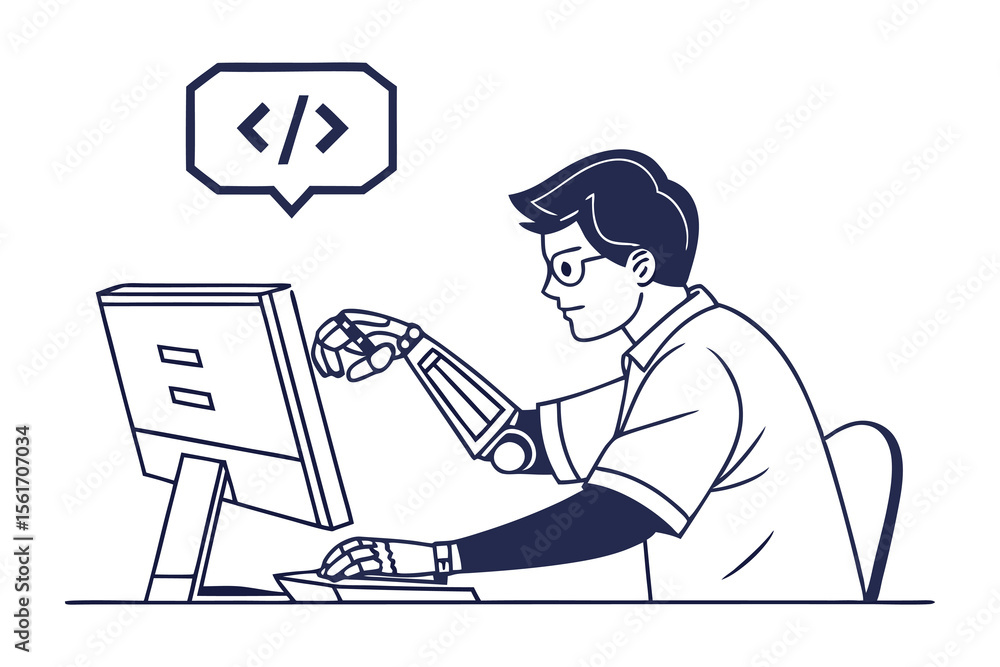 custom made wallpaper toronto digitalDigital Artisan: A futuristic artist with a robotic limb intently crafts a digital world through code, visualizing innovation.