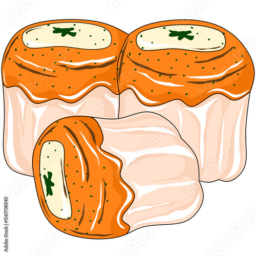 illustration of mentai dimsum with cheese topping