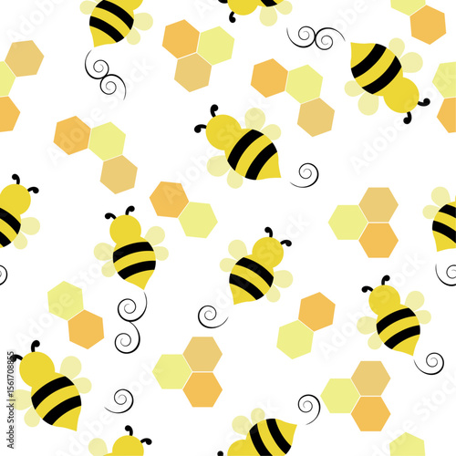 Cute bee seamless pattern with honeycomb design.