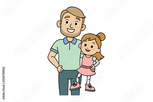 A Father-Daughter Moment: An illustration of a heartwarming bond. A father stands proudly, arm around daughter in a joyful display of love and connection. They stand close together.