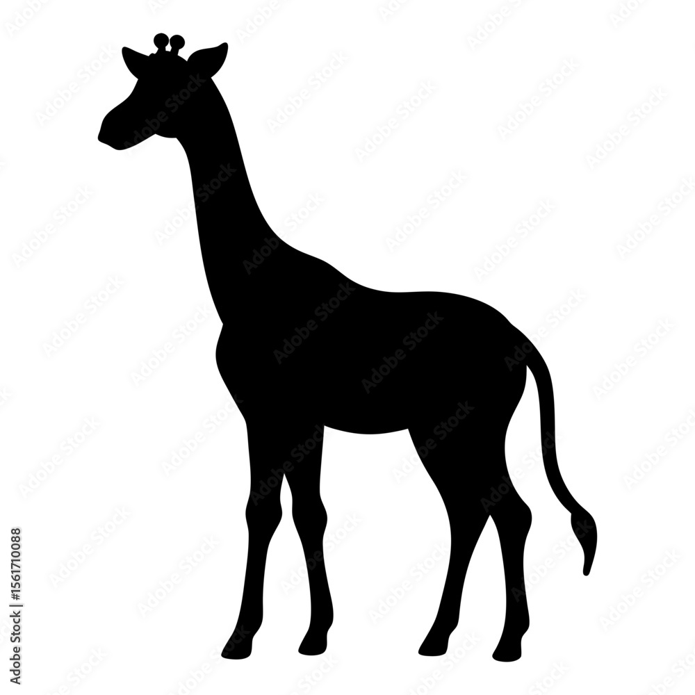 Fototapeta premium Giraffe silhouette vector, a black animal vector art design, and a silhouette of a giraffe isolated on a white background