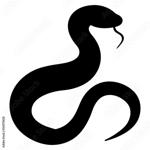 A snake silhouette vector, a black animal vector art design, and a silhouette of a snake isolated on a white background