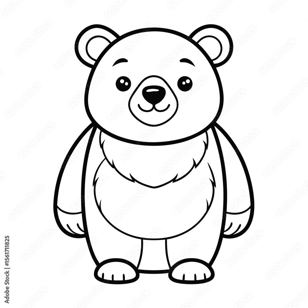 Fototapeta premium Cute bear outline cartoon educational coloring page for kids on white background