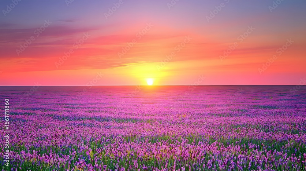 Obraz premium Vibrant Lavender Field at Sunset Sunrise Landscape