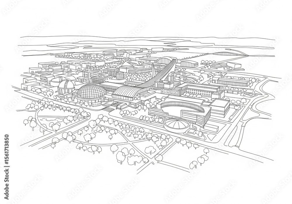 Obraz premium Cité de l’Espace in Toulouse one line drawing