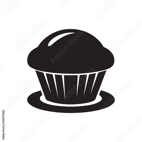 Chocolate muffin  icon vector silhouette isolated on white background with icing and cream dessert cupcake bakery snack tasty treat