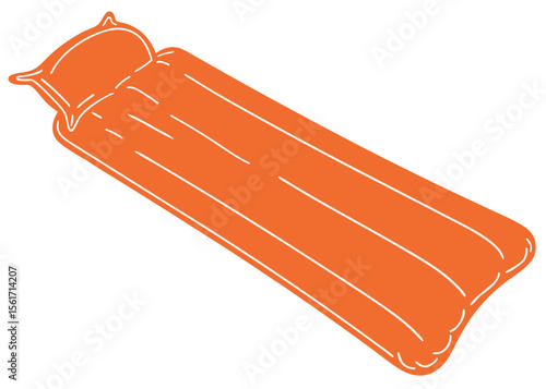 Orange inflatable mattress with pillow for summer vacation and pool party vector illustration