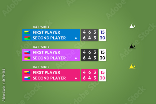tennis banner vector score banner template for match broadcast on green background