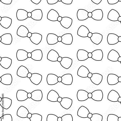 Bow. Chaotically scattered bows. Sketch. Endless vector pattern. Seamless ornament of cute bow ties. Isolated colorless background. Doodle style. Idea for web design.