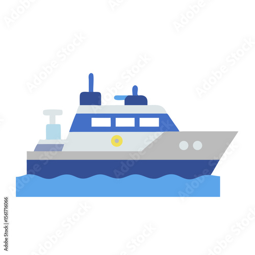 Modern ship icon floating on ocean in flat design