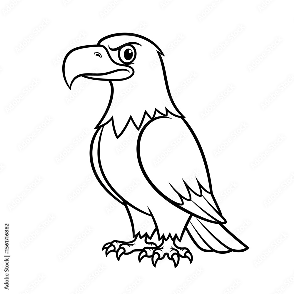 Fototapeta premium Cartoon eagle illustration in black outline 