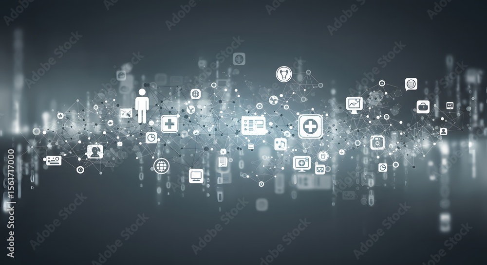 Obraz premium Connected Digital Healthcare System with Network Data Integration for Enhanced Patient Care and Medical Data Optimization