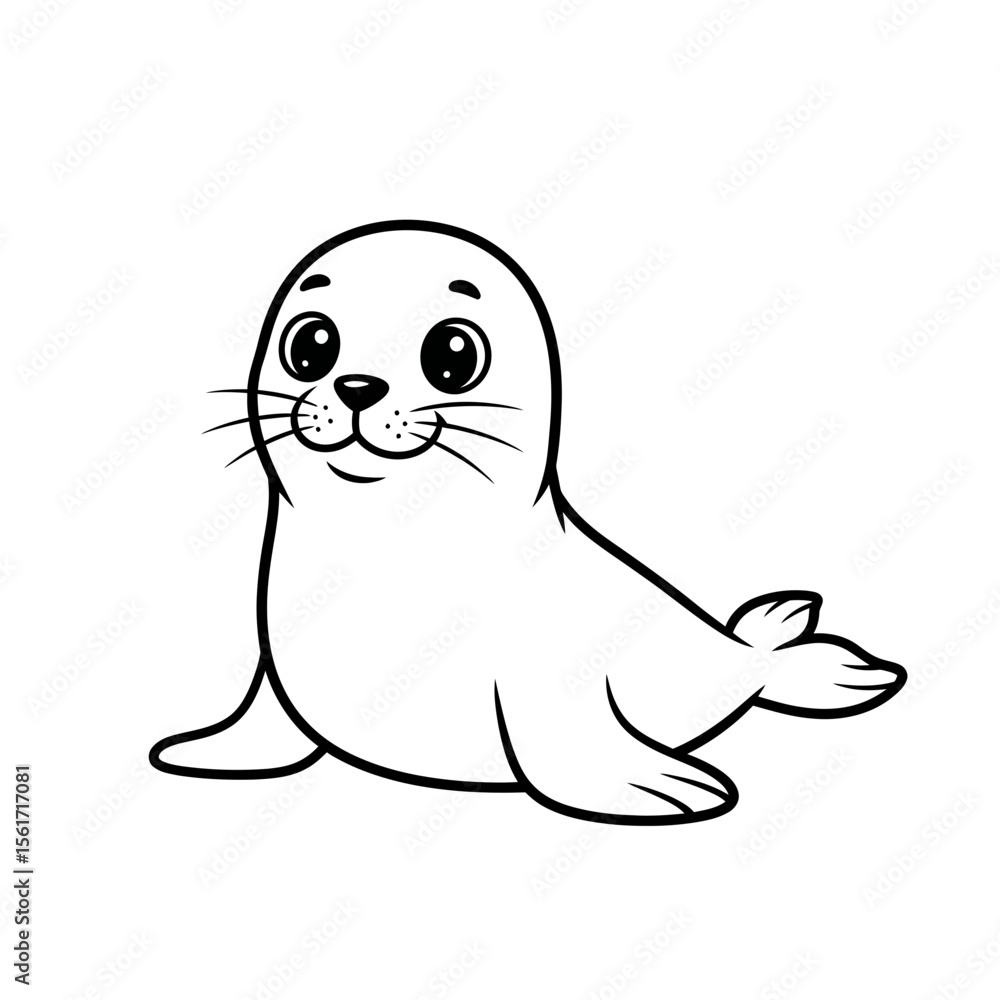 Obraz premium Cute cartoon seal smiling while sitting on a white background 