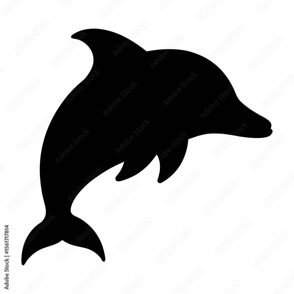 Fototapeta premium Dolphin silhouette vector, a black dolphin vector art design, and a silhouette of an animal isolated on a white background