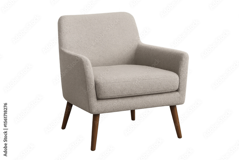 Obraz premium Modern beige armchair with wooden legs on transparent background