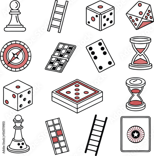 Collection of classic game elements provide design resource for board game, chess, and chance related projects.