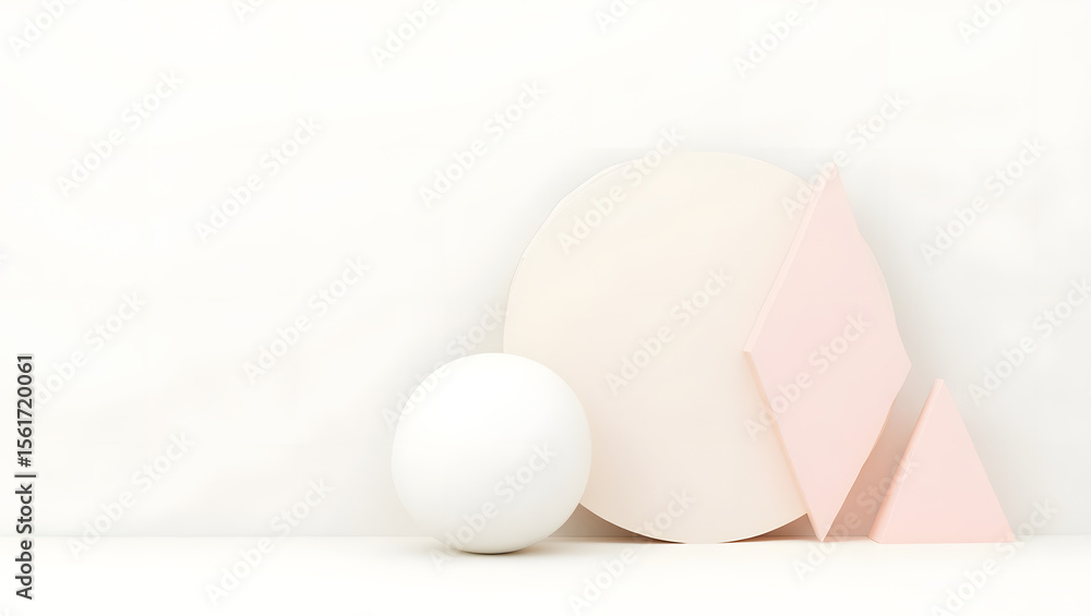 Fototapeta premium Simple geometric shapes in soft tones over white background.