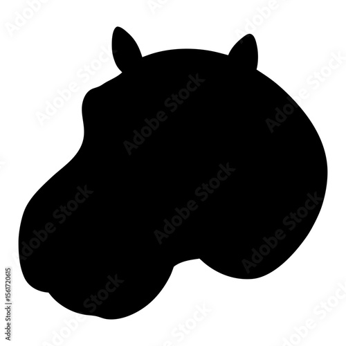 Hippopotamus head silhouette vector, a black head of hippopotamus vector art design, and a silhouette of a hippopotamus head isolated on a white background