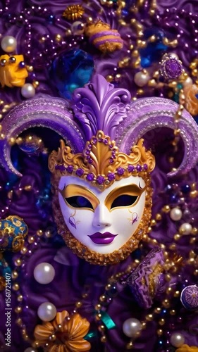 Wallpaper Mural Mardi Gras mask with purple fabric and gold beads Torontodigital.ca
