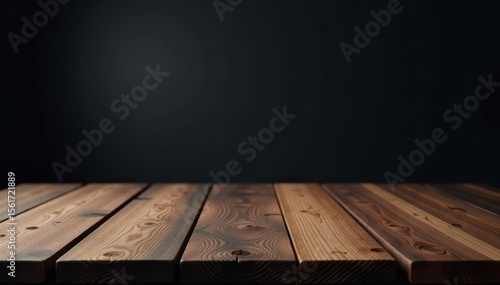 Dark, rich wood grain table top against a black backdrop, texture, wooden table