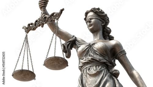 Statue of Justice Holding Scales in Classical Style on White Background