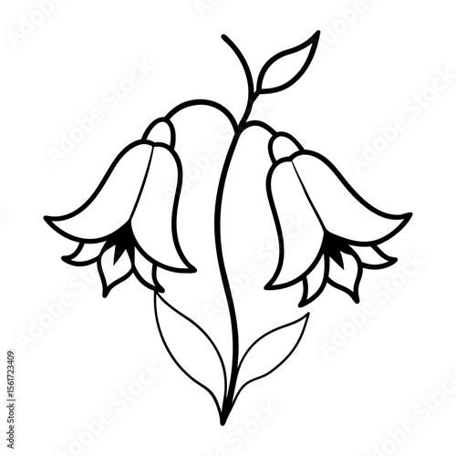 Canterbury bells silhouette vector, black floral outline vector art design, and a silhouette of a Canterbury bells flower isolated on a white background