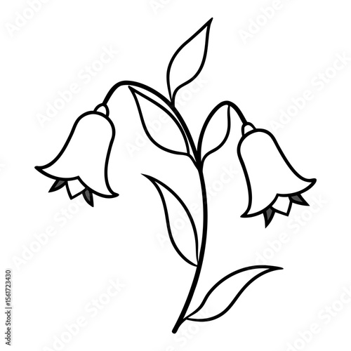 Canterbury bells silhouette vector, black floral outline vector art design, and a silhouette of a Canterbury bells flower isolated on a white background