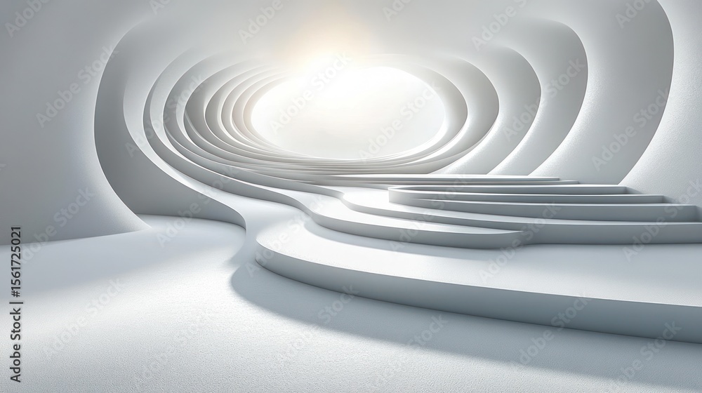 Obraz premium Abstract white interior with swirling forms and steps