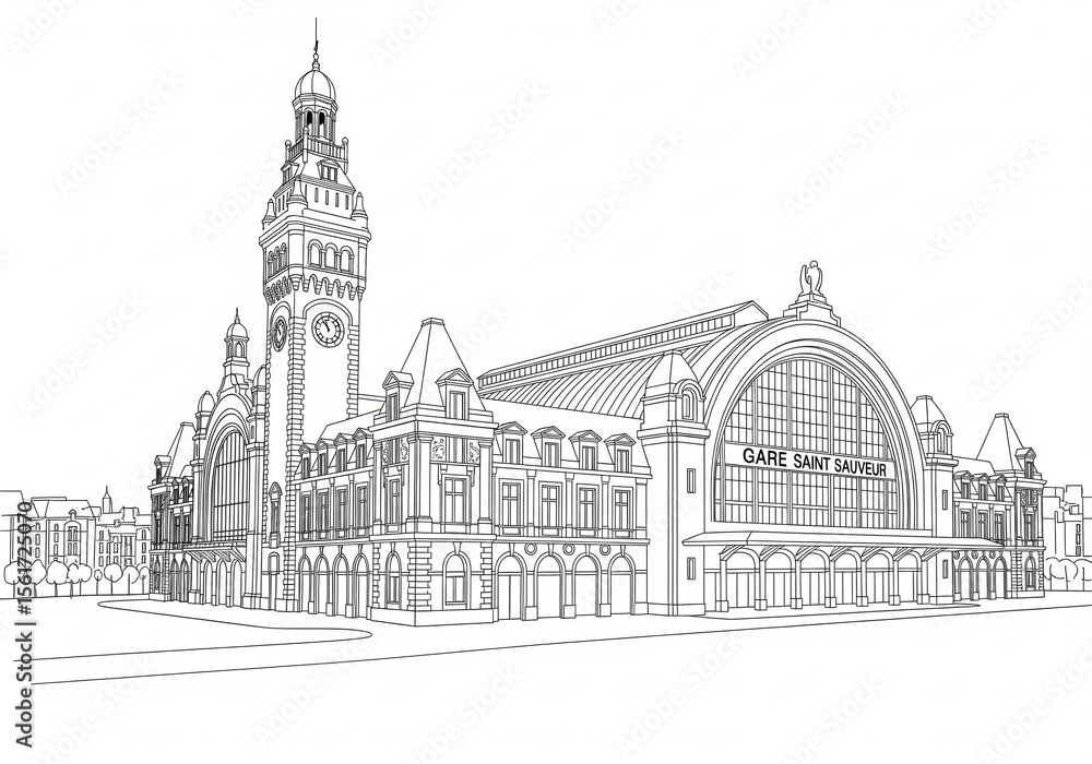 Gare Saint Sauveur in Lille one line drawing Gare Saint Sauveur in Lille one line drawing