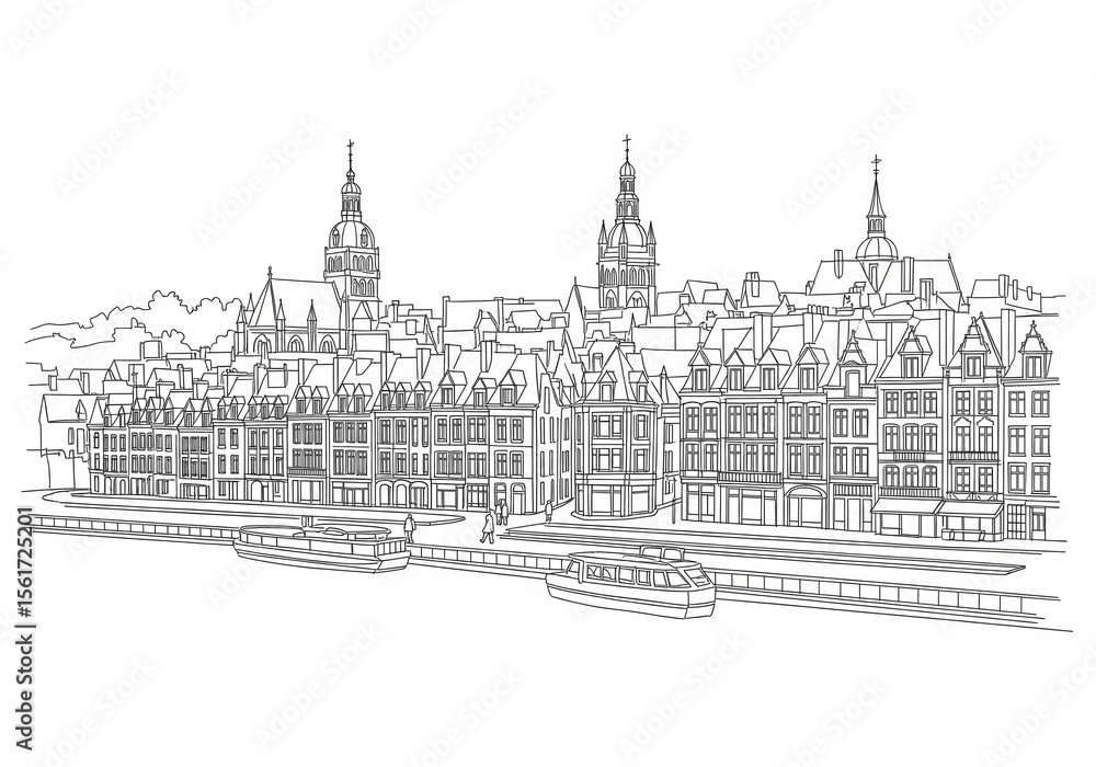 Fototapeta premium Vieux Lille in Lille one line drawing