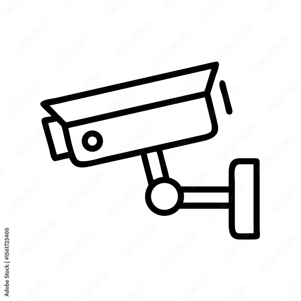 Illustration of a security camera with a wall mount and a simple outline style in black and white colors Illustration of a security camera with a wall mount and a simple outline style in black and white colors