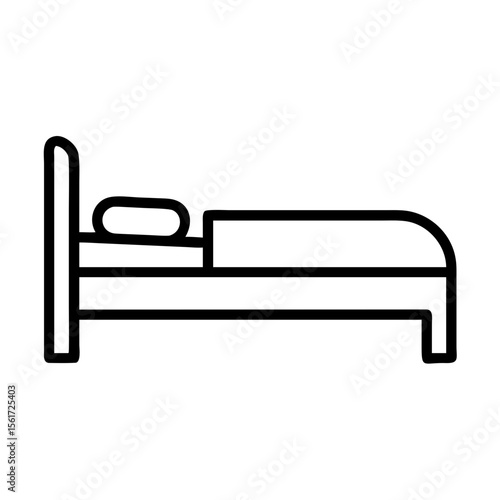 A simple line drawing of a bed with a headboard pillow and blanket in a minimalist style illustration