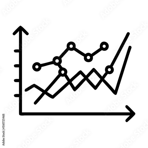 Illustration of line graphs showing data trends with upward and fluctuating patterns on axis lines
