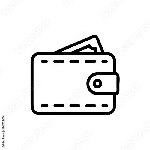 Illustration of a simple wallet with money sticking out isolated on a white background in line art style