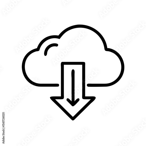 Outline drawing of a cloud with an arrow pointing down indicating a download from the cloud storage service