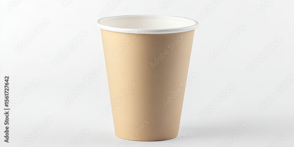 Minimal Style Coffee Cup Beige Colored Paper Cup on White Background for Hot Takeaway Beverage Minimal Style Coffee Cup Beige Colored Paper Cup on White Background for Hot Takeaway Beverage