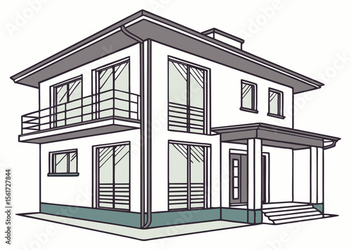 Modern minimalist house architecture design residential building exterior vector illustration