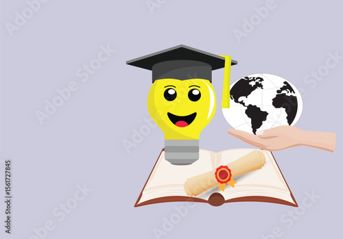 Hand holds a globe symbolizing education and global achievement, Ideal for educational content, graduation announcements, or international studies, 