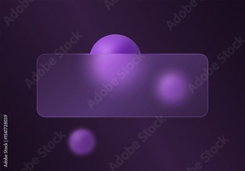 Dark background with glowing purple spheres and transparent banner, modern abstract design for banners, UI and presentations.