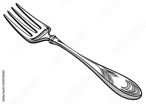 Elegant silver fork cutlery utensil kitchenware dining equipment design element vector illustration