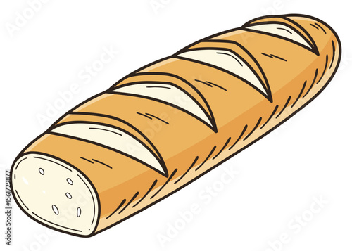 Delicious fresh baked baguette bread loaf bakery food product isolated object vector illustration