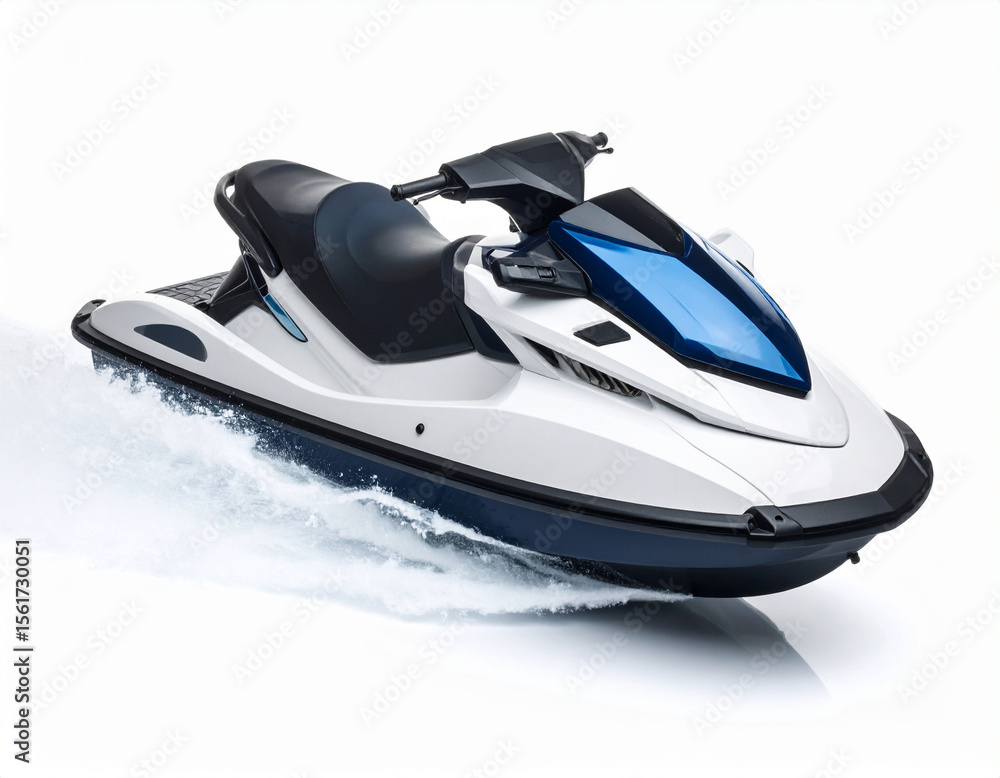 Naklejka premium Modern Blue and White Jet Ski on Water Splash